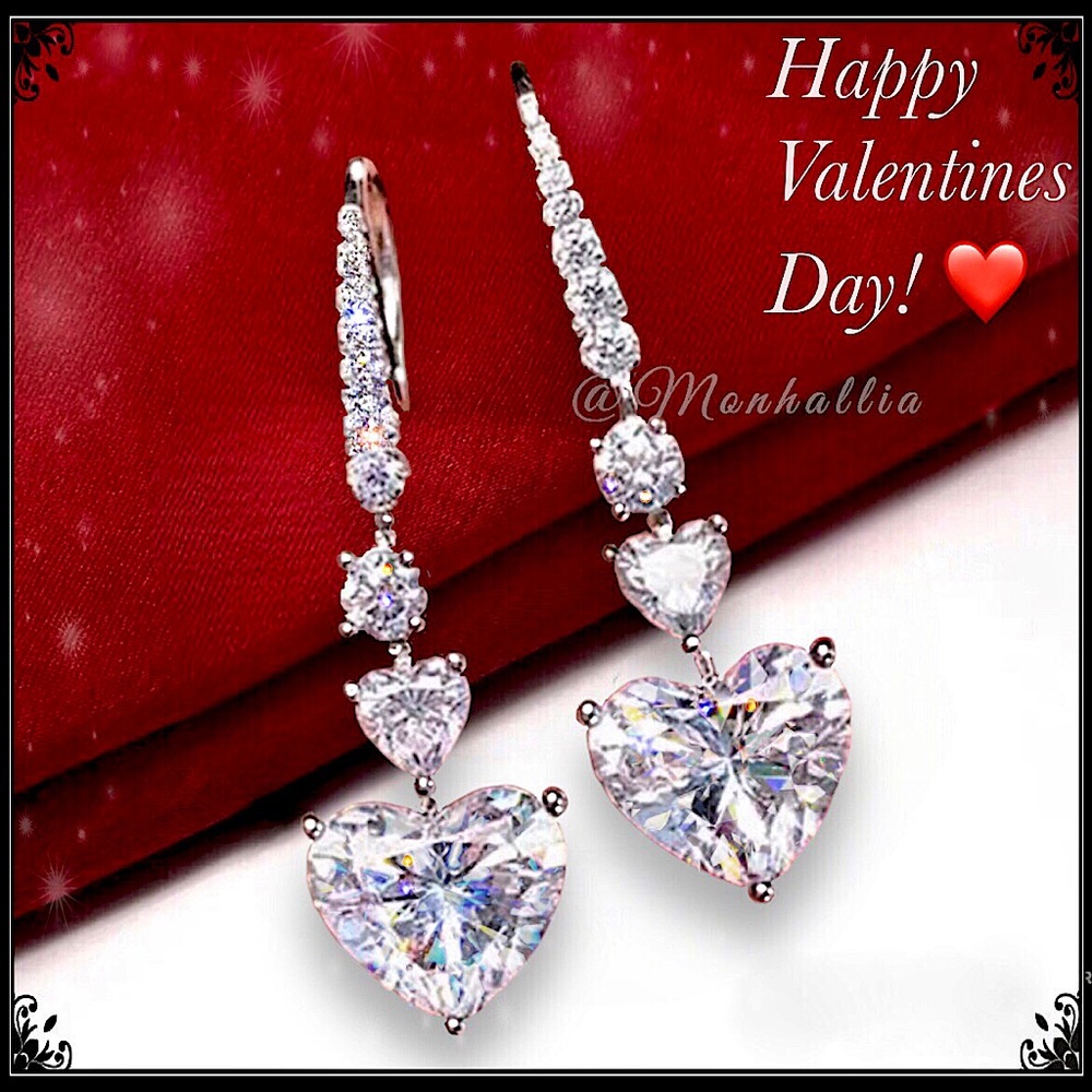 Clearance! NEW 3 CT WHITE GOLD double heart simulated DIAMOND drop Earrings - Picture 6 of 6